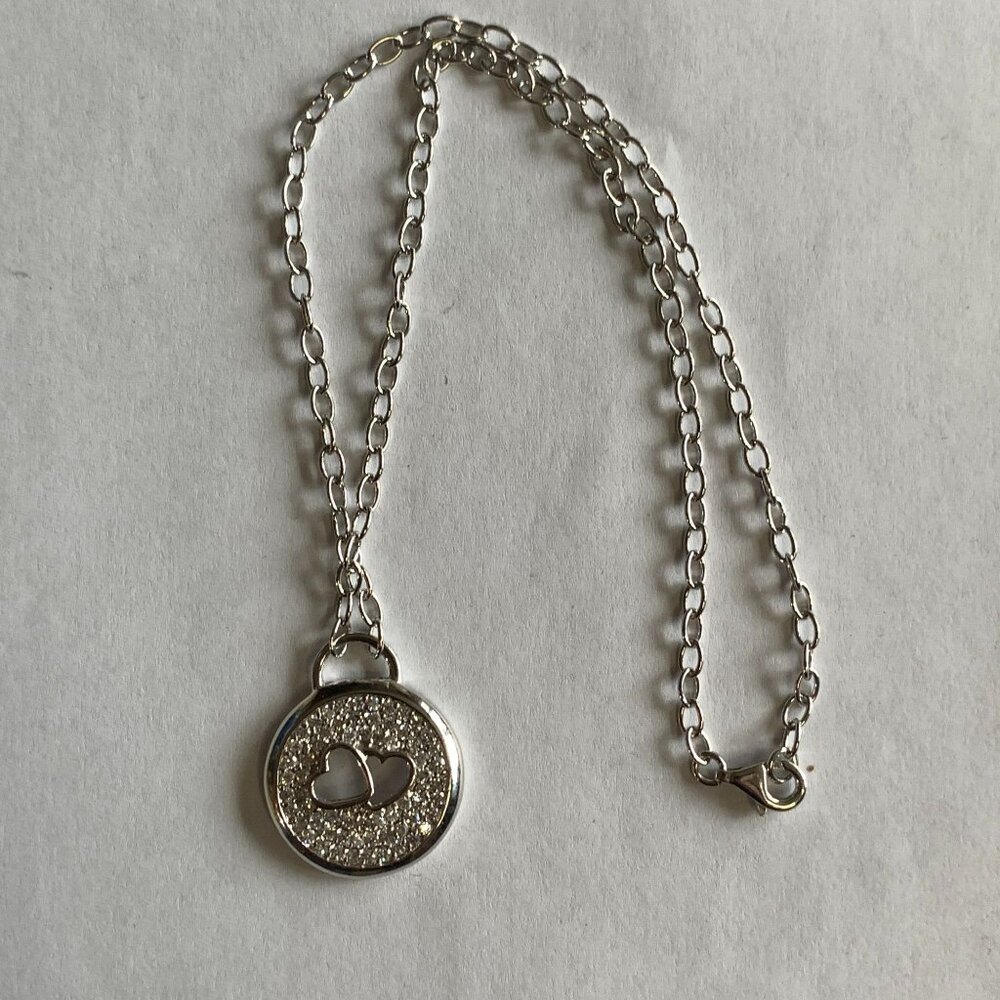 Hearts and Cubic Zirconia Pendant on 16" Choker Size Alloy Chain - Picture 5 of 13
